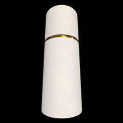 Kraft paper cardboard tube package with gold part mock up. 3d render on black background.