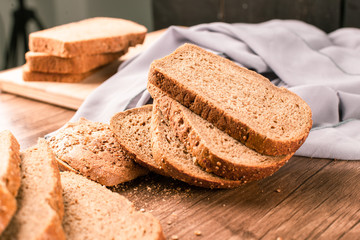 Finely toasted dark wheat bread slices 