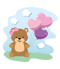 Obraz na płótnie Canvas cute teddy bear female with balloons helium vector illustration design