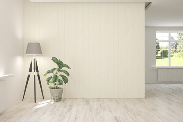 Empty room in white color. Scandinavian interior design. 3D illustration