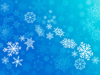 blue background with white snowflakes for postcard