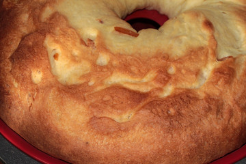The texture of the baked bread. Bread crust close-up shot.