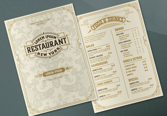 Restaurant Menu Layout with Ornamental Elements 