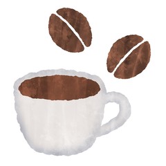 コーヒーとコーヒー豆のイラスト　水彩風