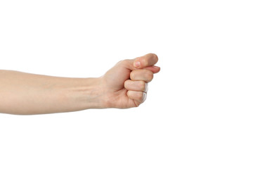 Female hand showing gesture, isolated on white background