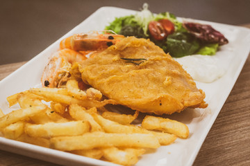 Fish and Shrimps Snapper battered and fried, served with tartar sauce