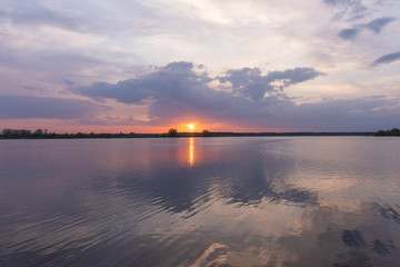Fototapeta premium Beautiful summer landscape on the river, with beautiful evening sky.