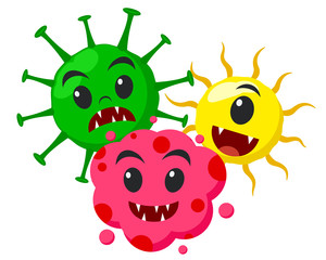 Three virus microbes on a white background.