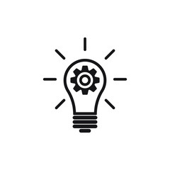 Innovation icon in flat style. Lightbulb with cogwheel vector illustration on white isolated background. Idea business concept.