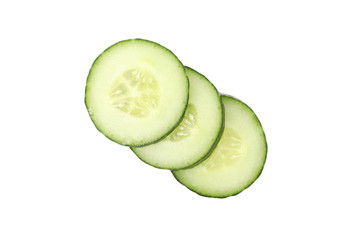 Fresh cucumber slices isolated on white background