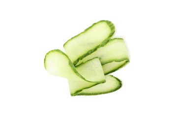 Fresh cucumber curls isolated on white background