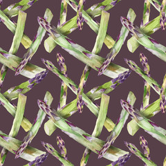 Watercolor asparagus seamless pattern