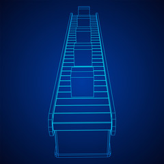 Conveyor belt section with pack boxes. Factory production equipment. Wireframe low poly mesh vector illustration