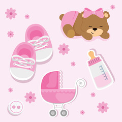 set cute icons of baby shower vector illustration design