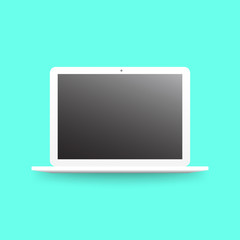 White blank laptop on a turquoise background.