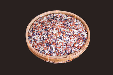 close up of mixed grains of Thai rice in brown and red varieties different for healthy.  