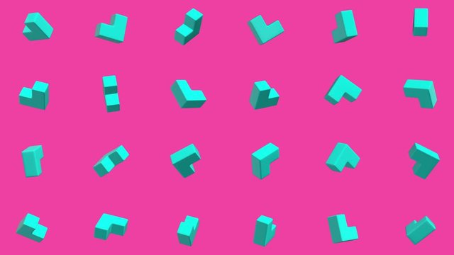 Abstract geometric shapes corners cubes rotate. Computer generated loop animation. Modern background, seamless motion design for poster. Available in 4K FullHD video render footage.