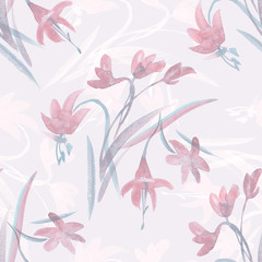 Fototapeta na wymiar Watercolor Spring Seamless Pattern with Hand Painted Flowers