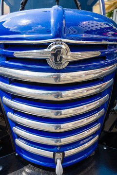 BERLIN - JUNE 05, 2016: Radiator grille of the pickup Barkas Hainichen (Framo V901), 1958. Close-up. Classic Days Berlin 2016.