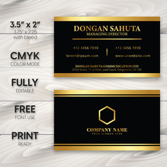 Luxury Gold and Black Business Card Template. Corporate Business Card Ready to Print. Double Side Card Name with CMYK Color Mode. Standard Business Card Template Size.