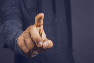 man touching in screen