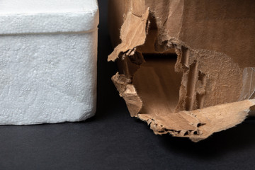 Foam packaging and torn cardboard box