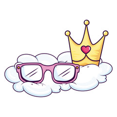cute eyeglasses and crown in cloud vector illustration design