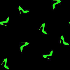 Obraz premium seamless shoe pattern. Glamour design element. High heeled light green shoes on black background for wrapping paper and sales packages. Fashion trendy illustration.
