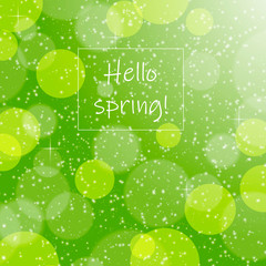Fototapeta premium green card with the inscription hello spring with transparent bubbles for your design