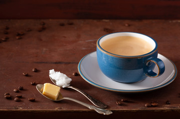 bulletproof coffee, keto paleo drink blended with butter and coconut oil