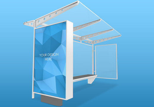 Isolated White Bus Stop Lightbox Mockup with Transparent Background