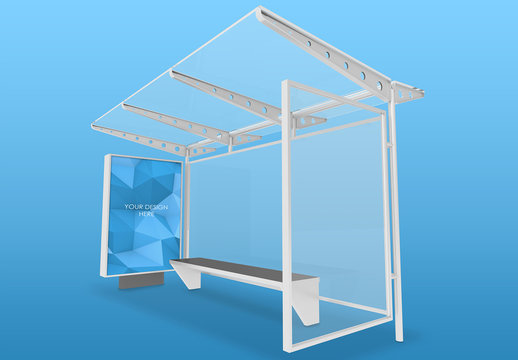 Isolated White Bus Stop Lightbox Mockup with Transparent Background