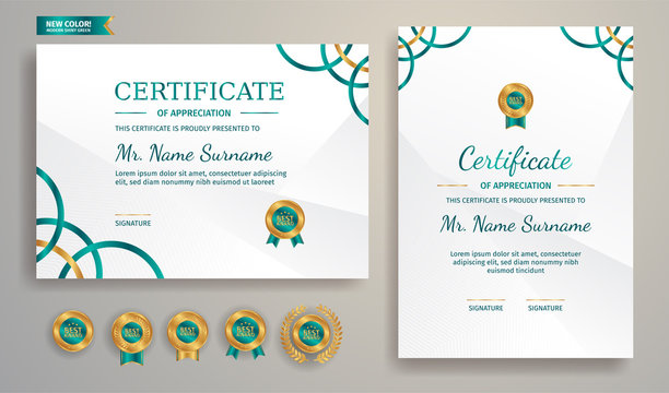 Gold And Green Certificate Of Appreciation Template Border With Line Pattern