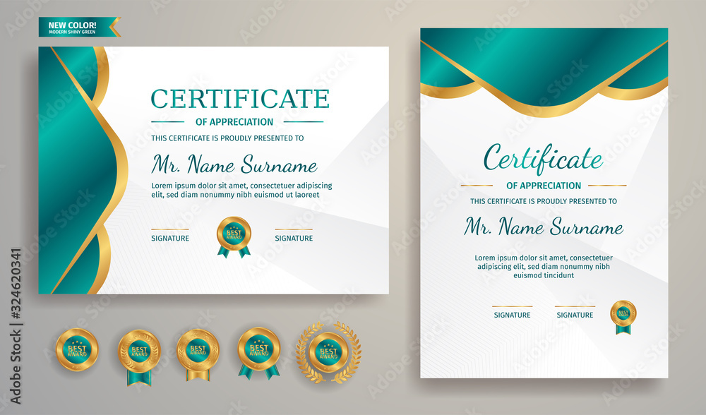Wall mural Gold and green certificate of appreciation template border with line pattern - Wall murals