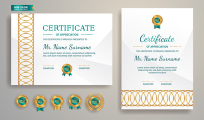 Gold and green certificate of appreciation template border with line pattern