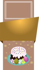 banner in a light tone with a cake and painted eggs Easter holiday