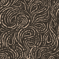 Abstract vector seamless pattern in beige color from torn lines on a brown background