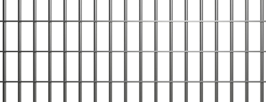 Jail bars on white background, texture. 3d illustration