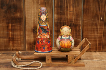 Old russian national wooden nesting toys 