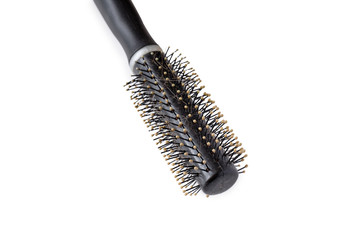 Old hair brush, WITH HAIR isolated on white background.