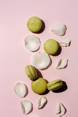 Homemade green macarons seen from above