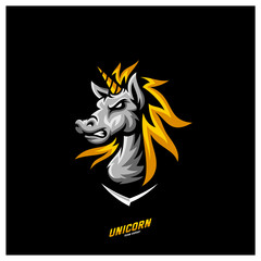 Unicorn Esport gaming mascot logo template Vector. Modern Head Unicorn Logo Vector