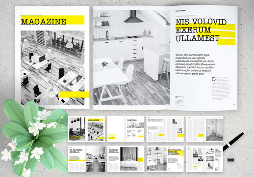 Magazine Layout with Yellow Accents