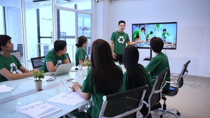 Participation concept. Company employees help to do activities to reduce waste for society.