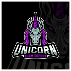 Unicorn Esport gaming mascot logo template Vector. Modern Head Unicorn Logo Vector
