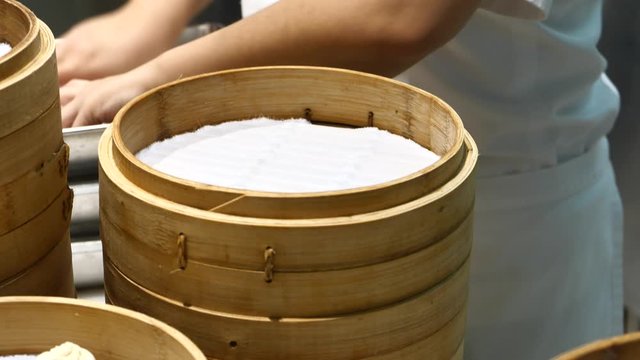 Close up of precessing dumplings at cafe 