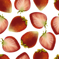 Strawberry pattern on a white background. Seamless berry illustration for packaging of eco products, textile decor, backgrounds, posters and banners on the theme of agriculture