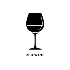 Illustration with silhouette glass red wine. Isolated object. Shape beverage label. White background. Design concept party, celebration. Modern sign