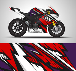 Racing motorcycle wrap decal and vinyl sticker design. Concept graphic abstract background for wrapping vehicles, motorsports, Sportbikes, motocross, supermoto and livery. Vector illustration.