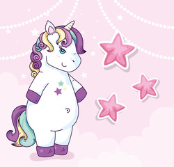 Obraz na płótnie Canvas cute unicorn fantasy with stars decoration vector illustration design
